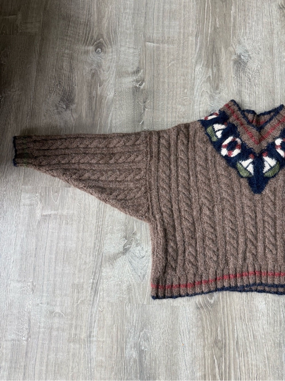 Nautical Hand Knitted Merino Wool Sweater Heavyweight Boxy Cropped Coastal - Picture 7 of 10